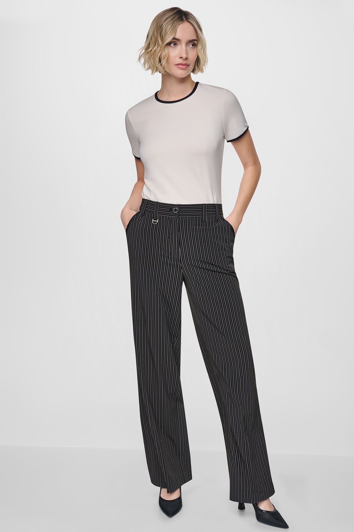 PINSTRIPE WIDE LEG COMMUTER TROUSER
