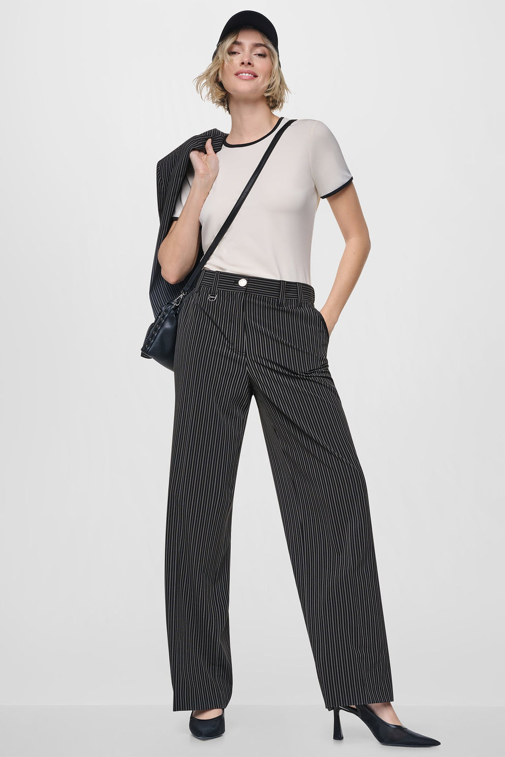 PINSTRIPE WIDE LEG COMMUTER TROUSER