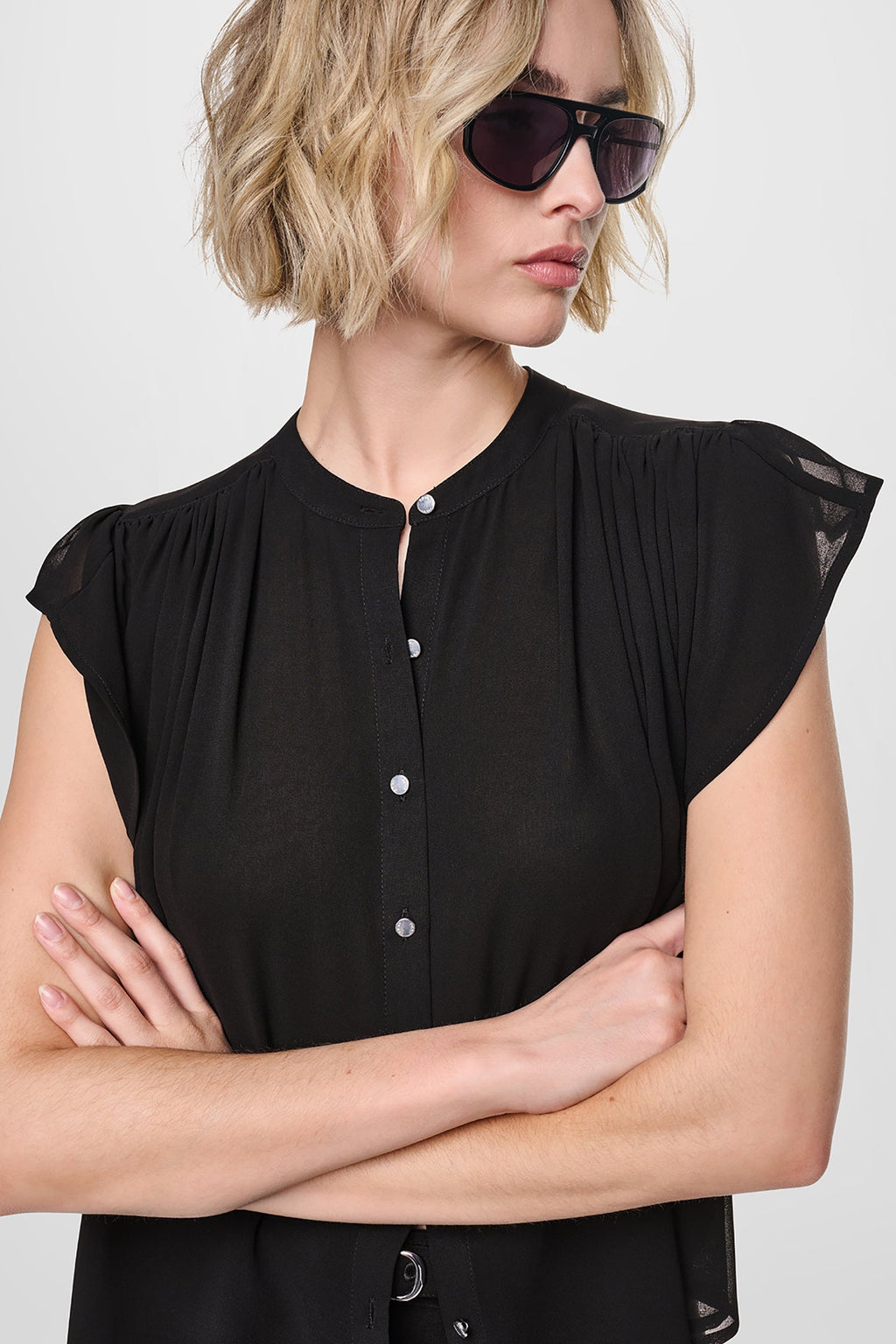 CHIFFON FLUTTER SLEEVE BLOUSE