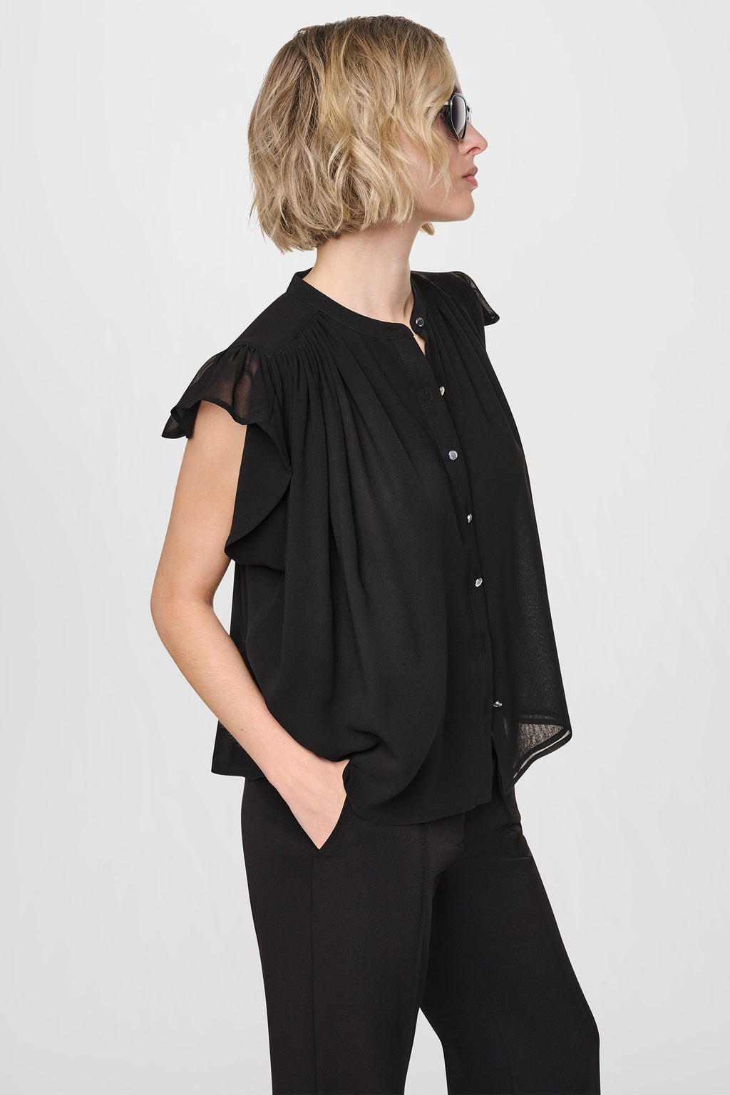 CHIFFON FLUTTER SLEEVE BLOUSE