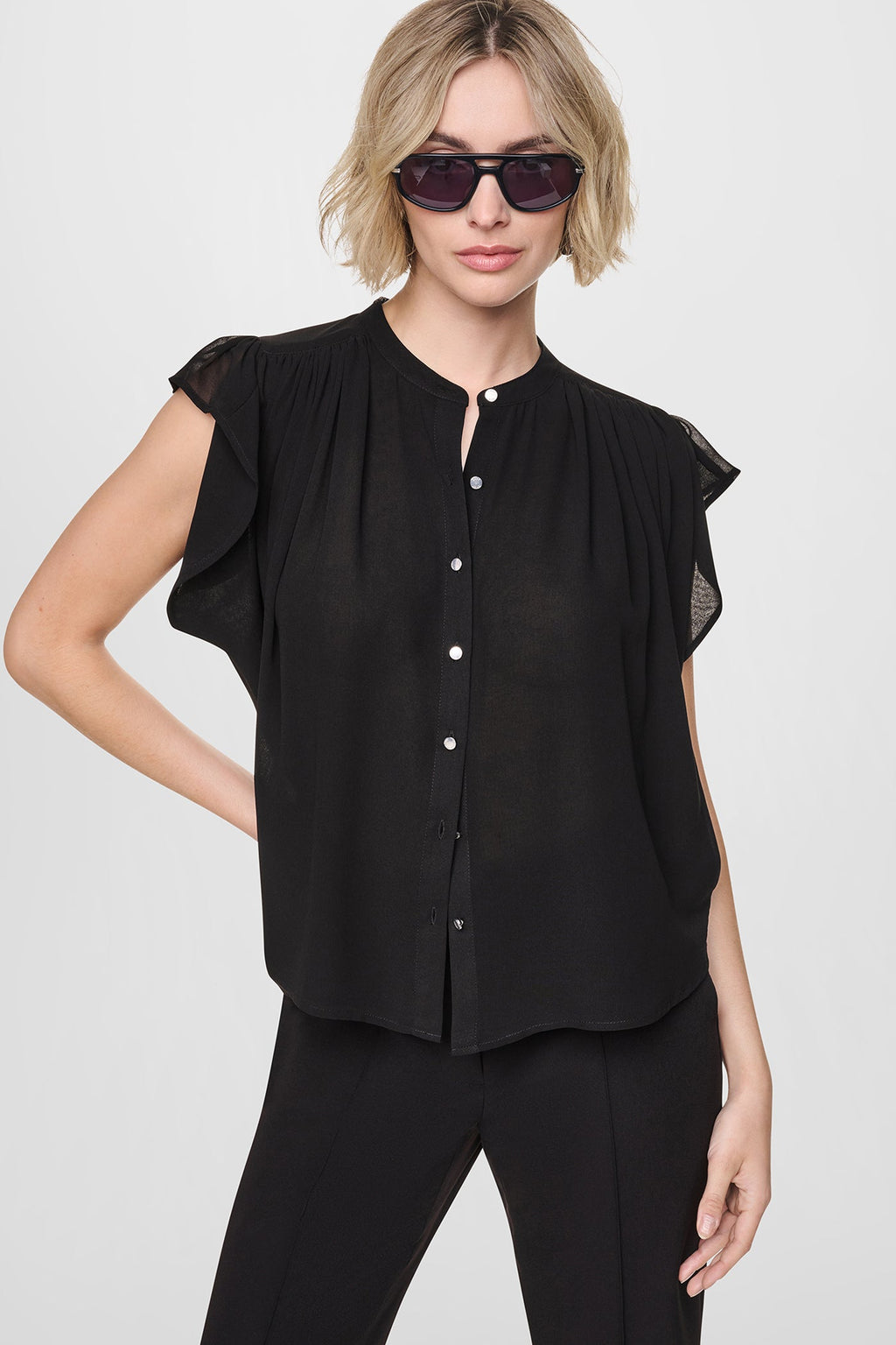 CHIFFON FLUTTER SLEEVE BLOUSE