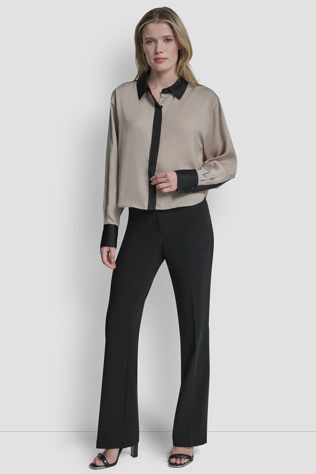 COLOR BLOCK BUTTON-FRONT BLOUSE
