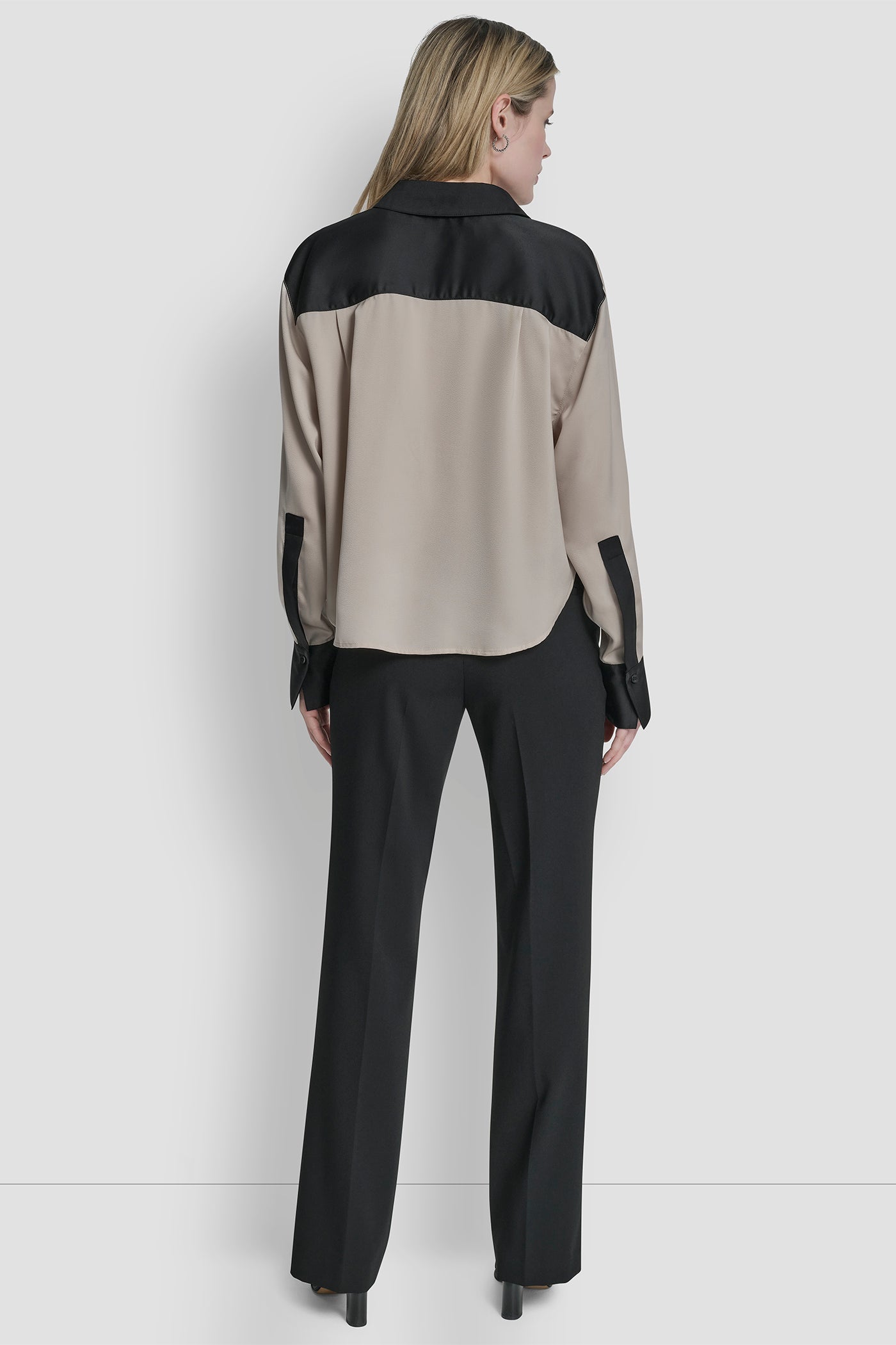 COLOR BLOCK BUTTON-FRONT BLOUSE