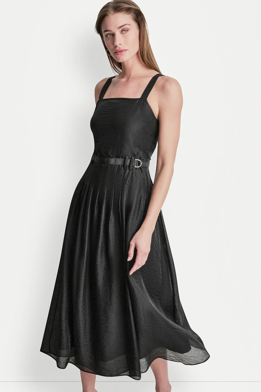 BELTED PLEATED MIDI DRESS