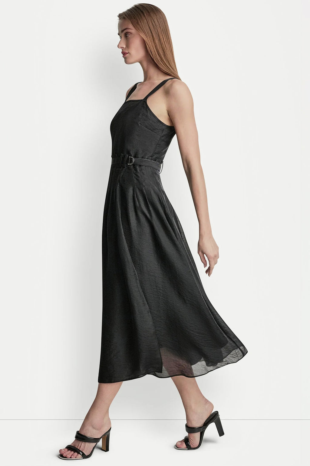 BELTED PLEATED MIDI DRESS