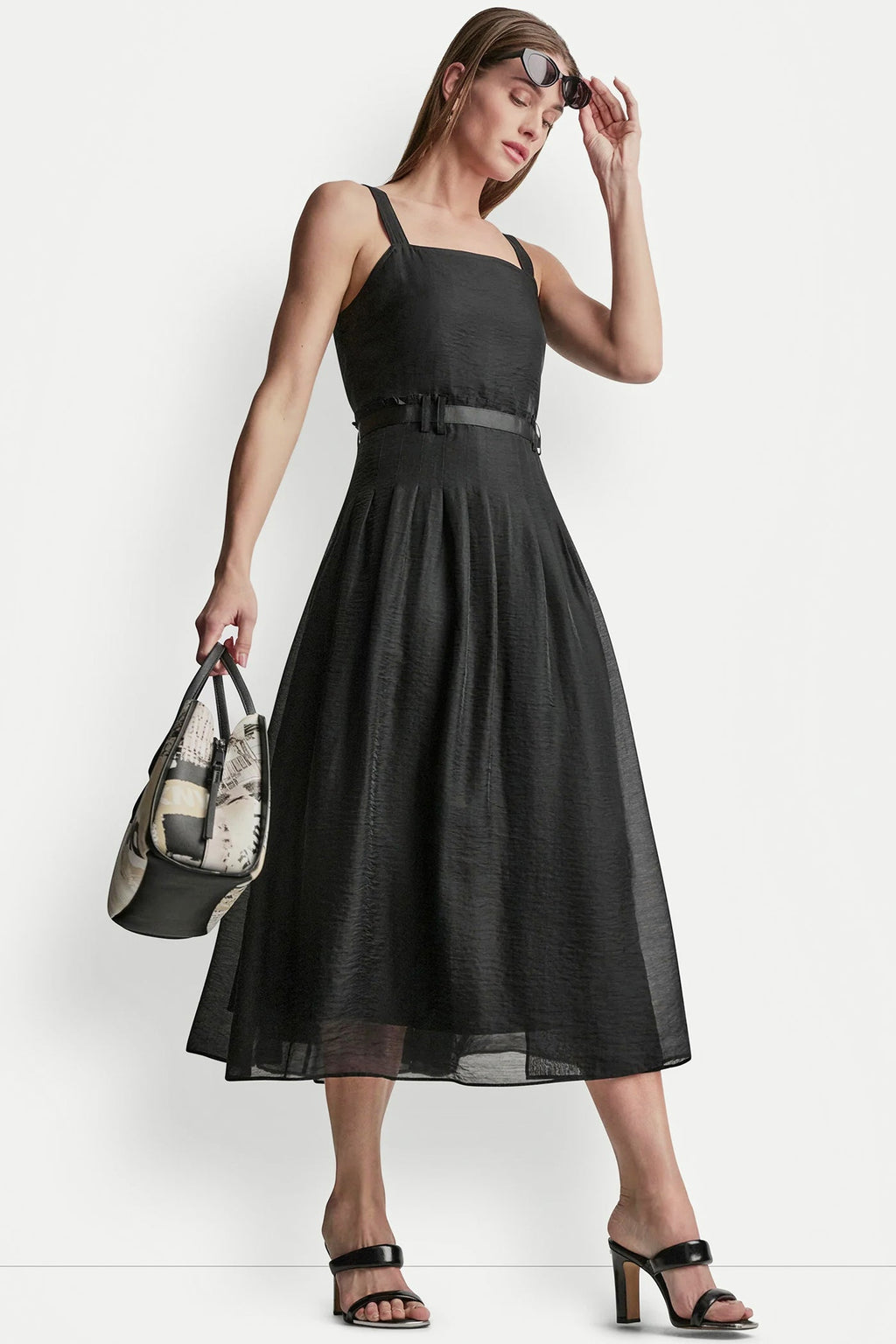 BELTED PLEATED MIDI DRESS