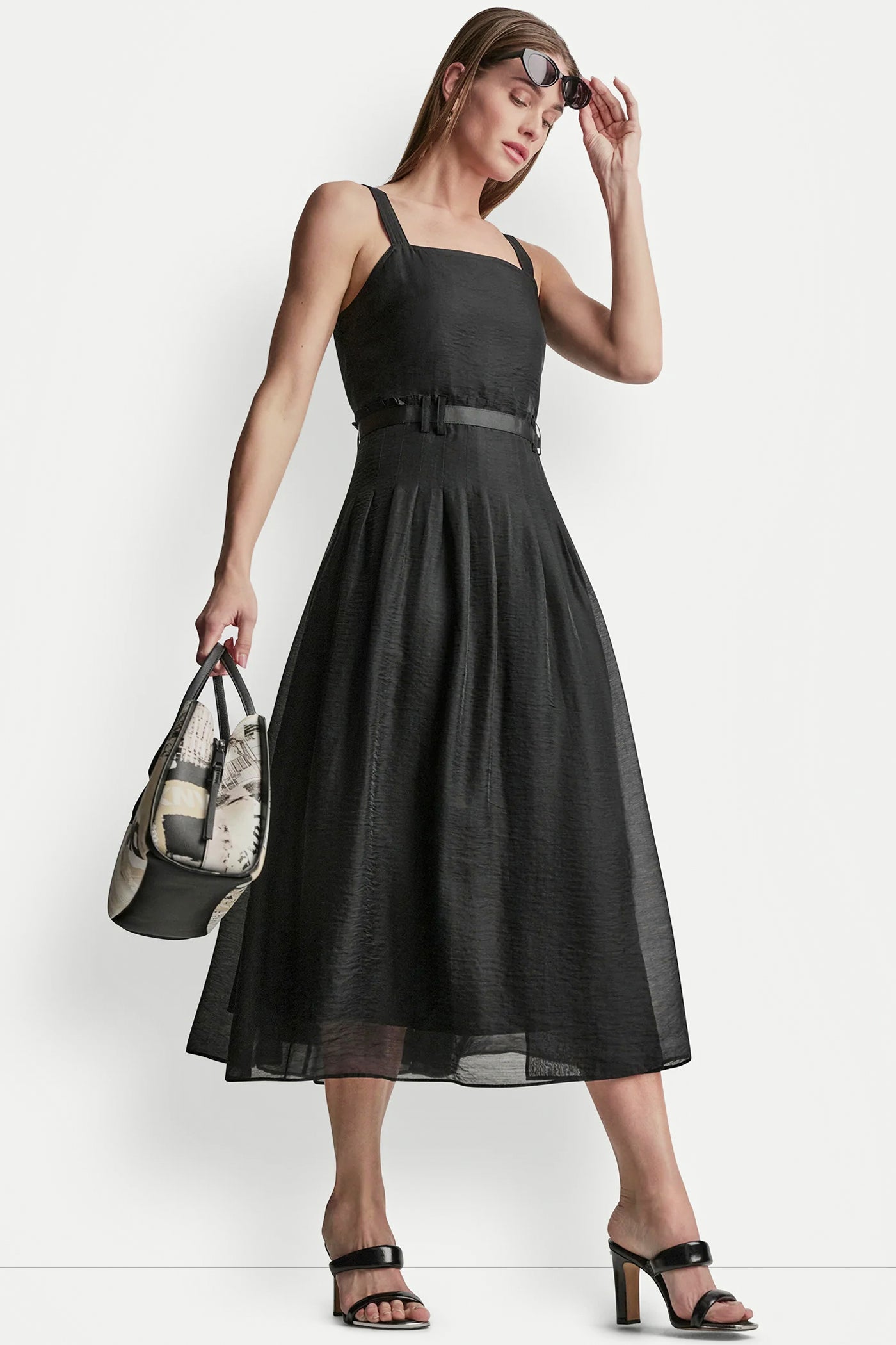 BELTED PLEATED MIDI DRESS