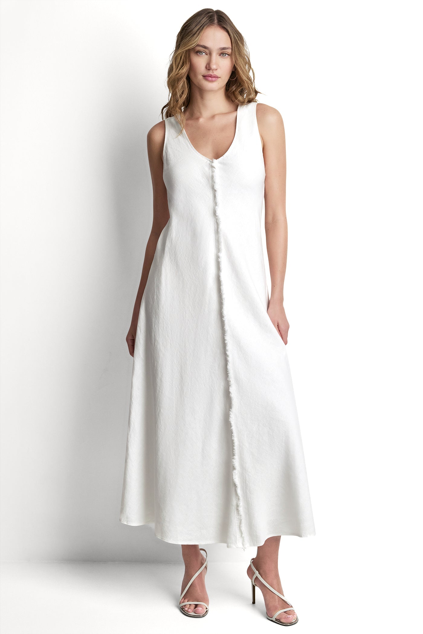 FRAYED LINEN MAXI DRESS