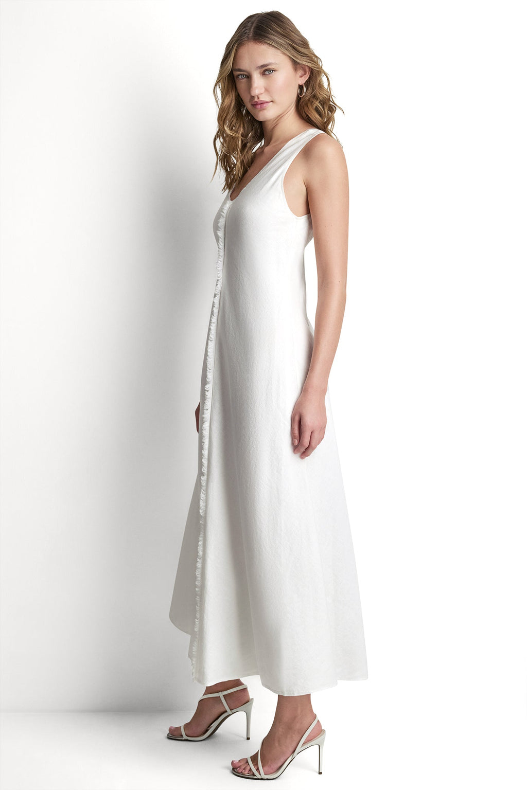 FRAYED LINEN MAXI DRESS