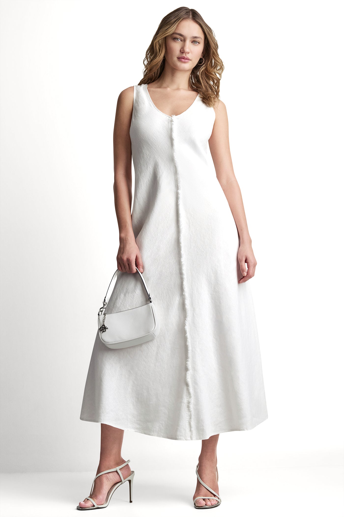 FRAYED LINEN MAXI DRESS