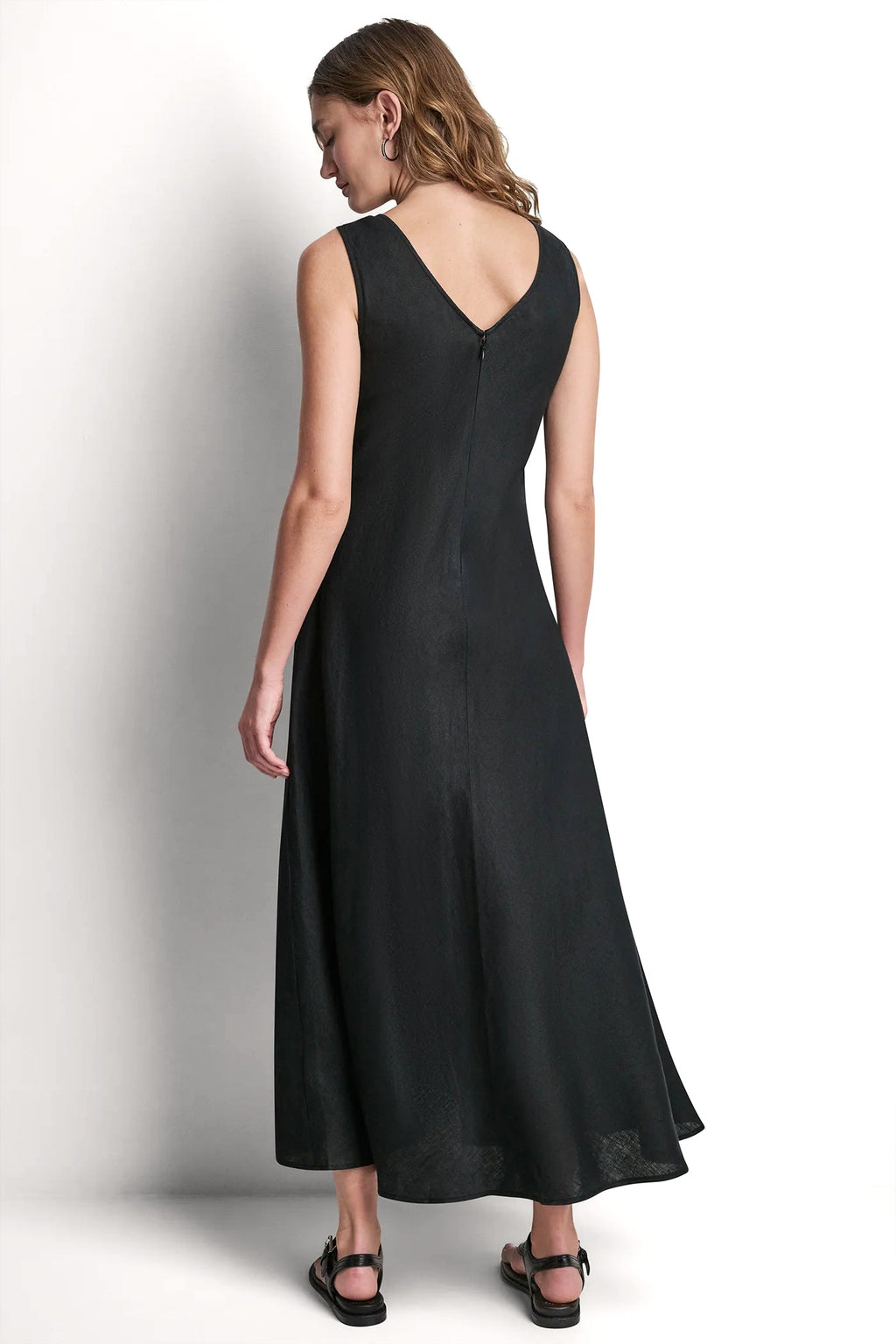 FRAYED LINEN MAXI DRESS