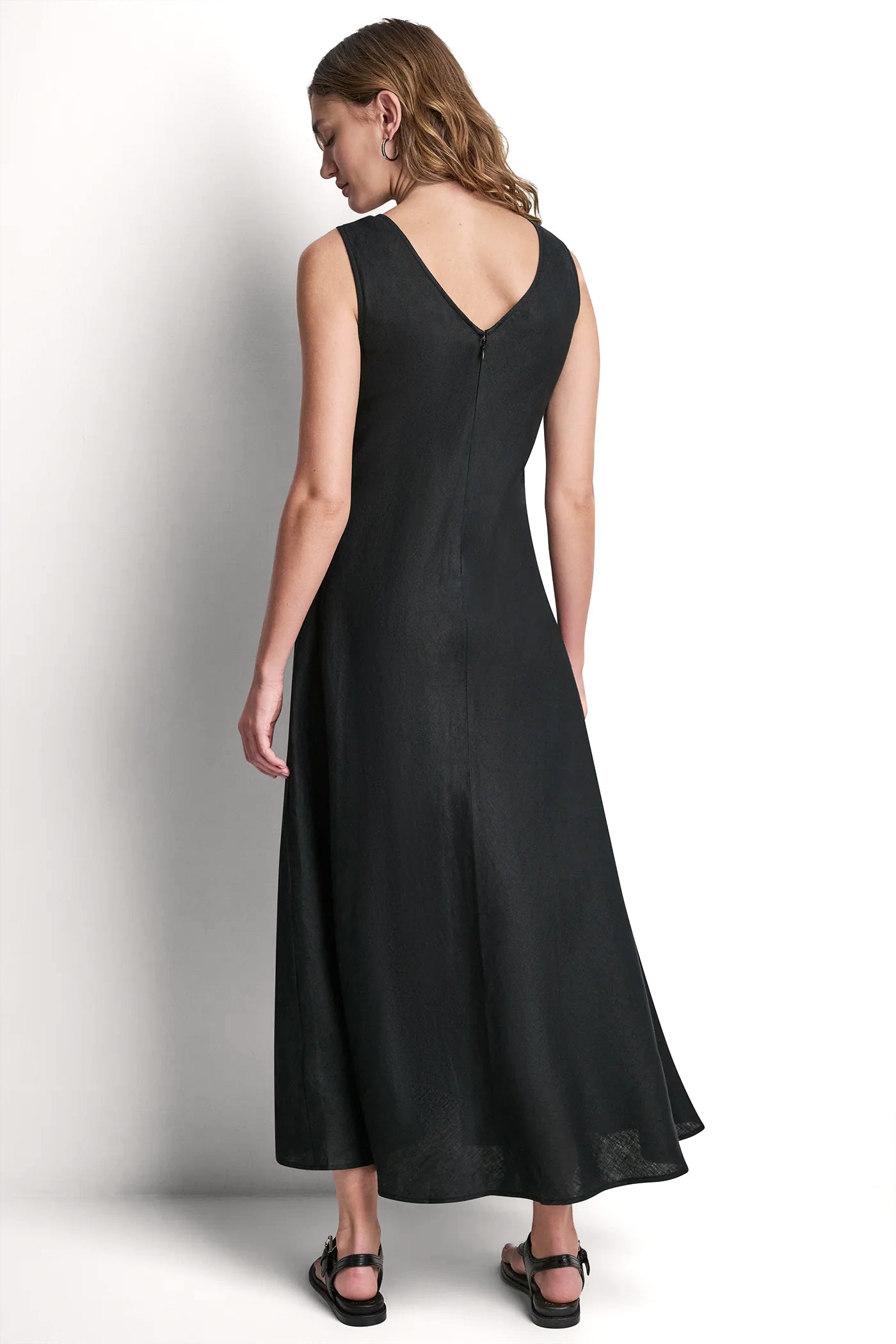 FRAYED LINEN MAXI DRESS