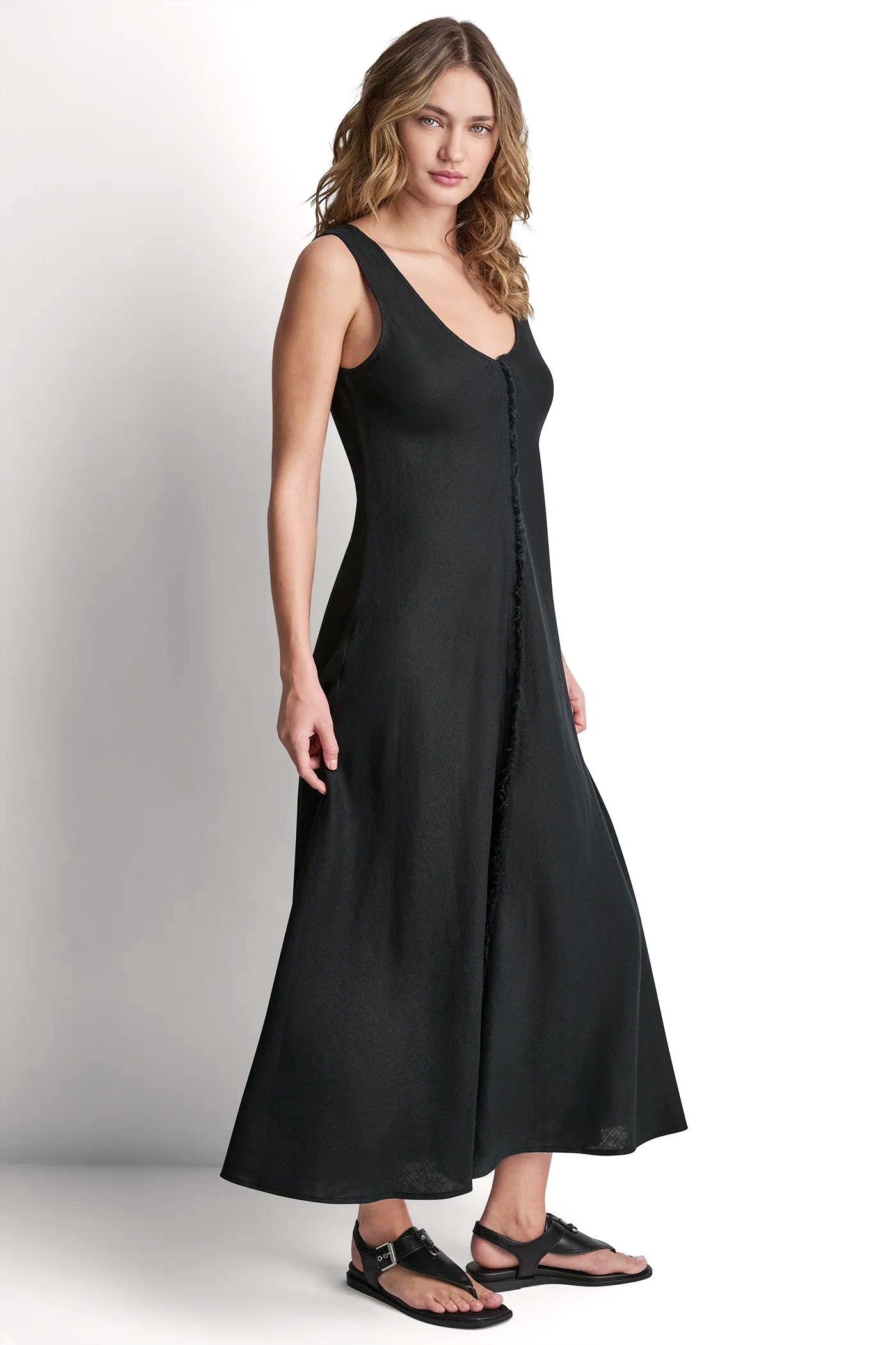 FRAYED LINEN MAXI DRESS