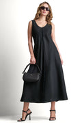 FRAYED LINEN MAXI DRESS