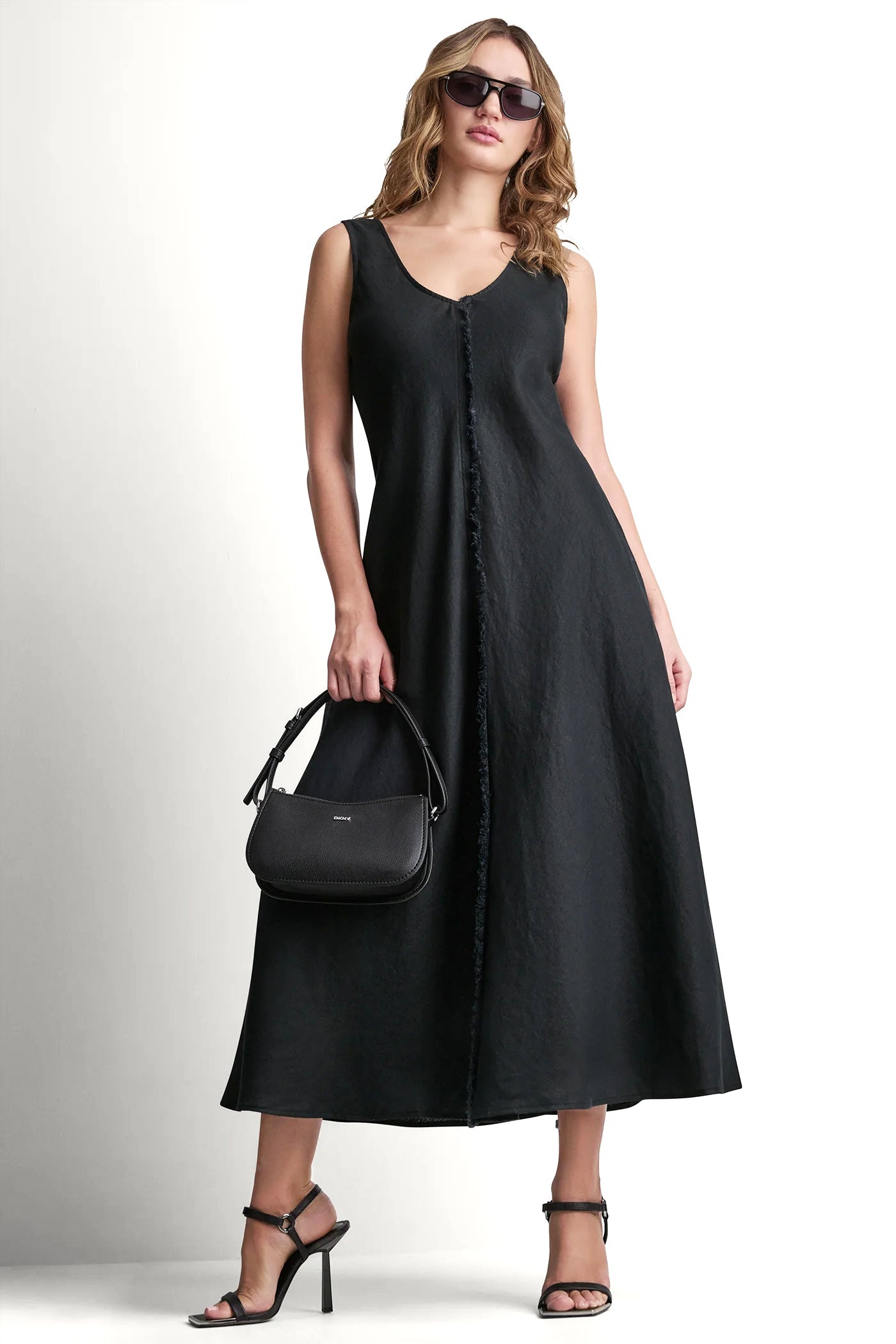 FRAYED LINEN MAXI DRESS