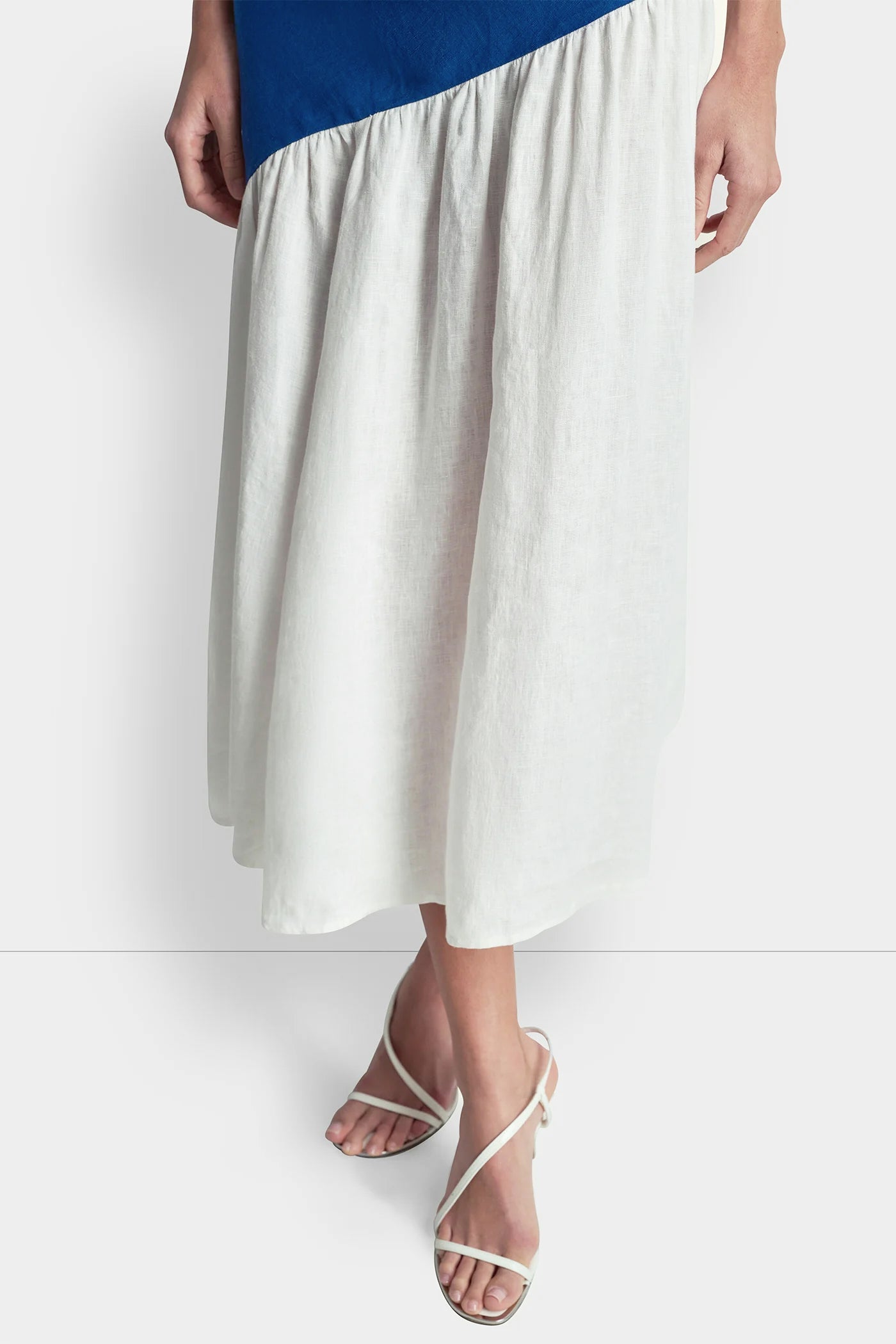 LINEN TWO-TONE MIDI DRESS