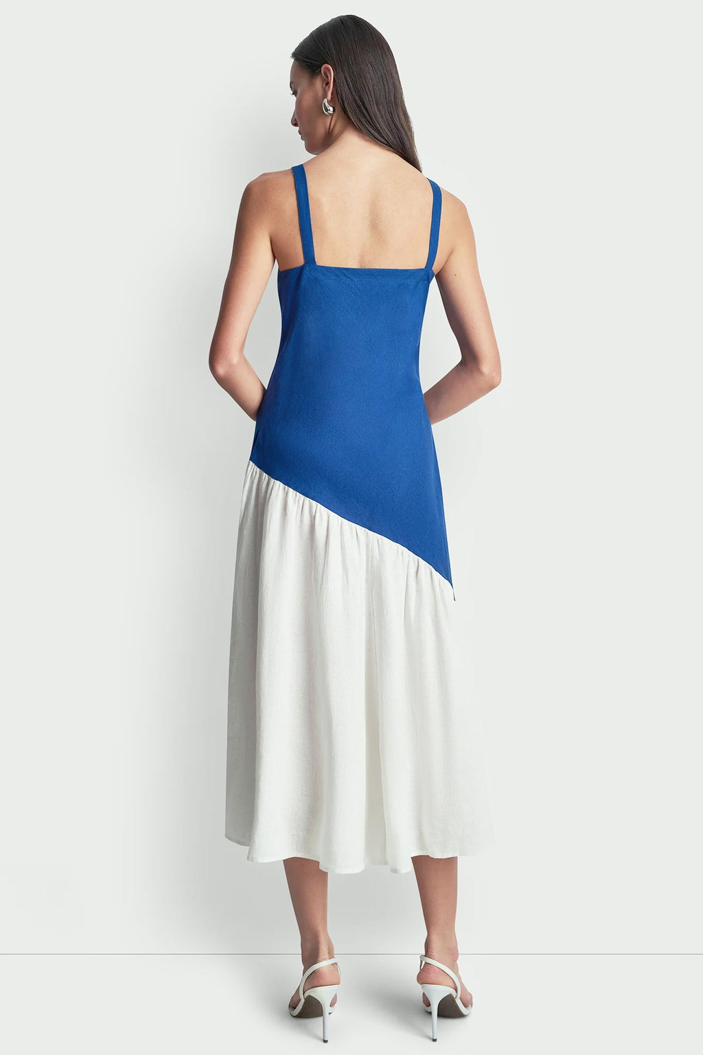 LINEN TWO-TONE MIDI DRESS