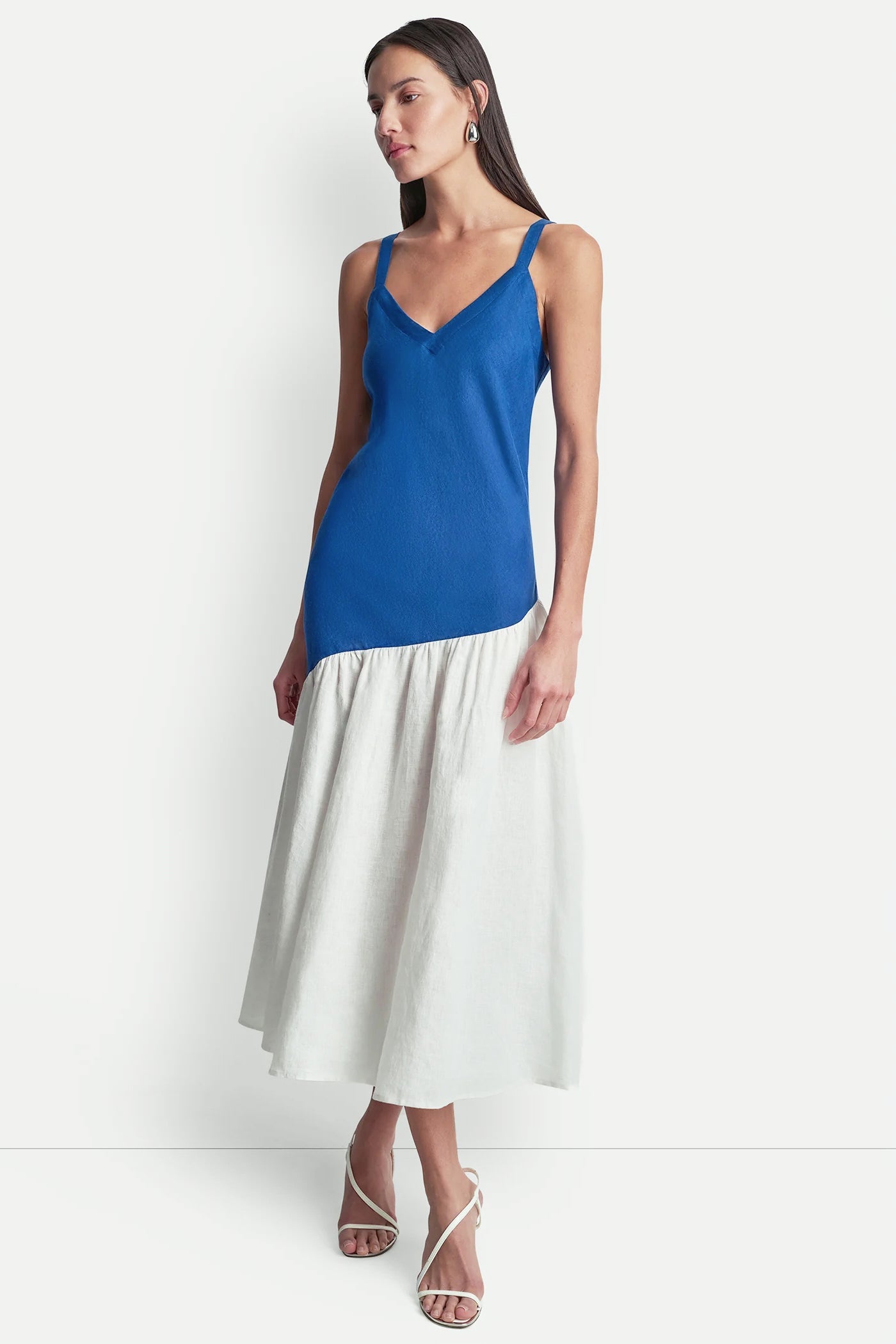 LINEN TWO-TONE MIDI DRESS