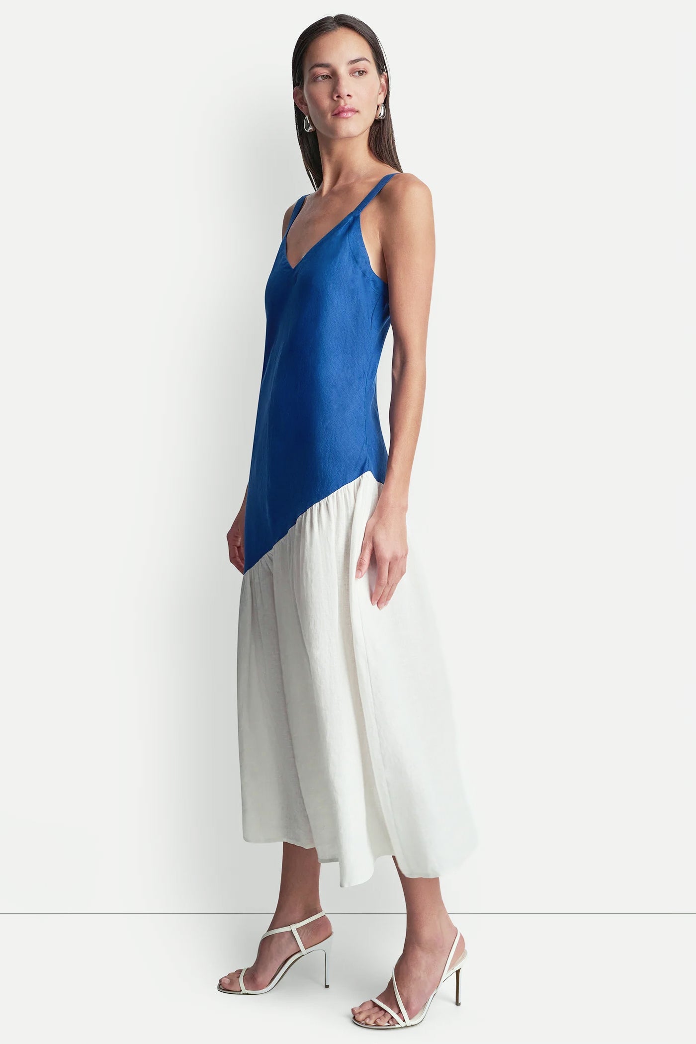 LINEN TWO-TONE MIDI DRESS