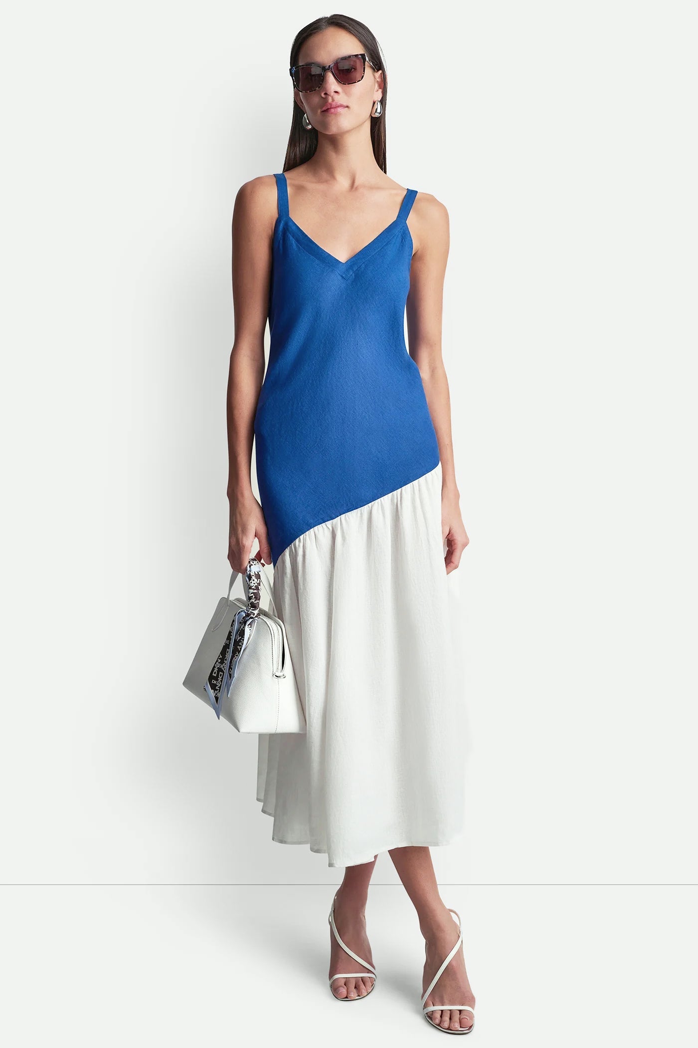 LINEN TWO-TONE MIDI DRESS