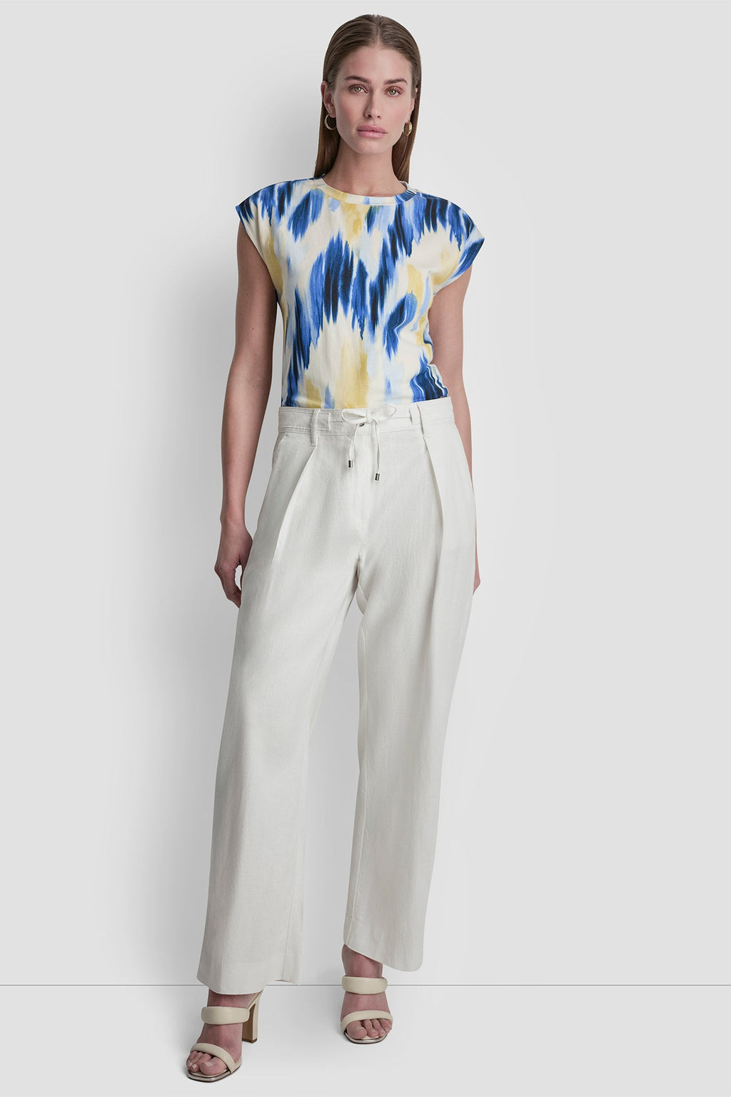MID-RISE TIE WAIST PLEATED PANT