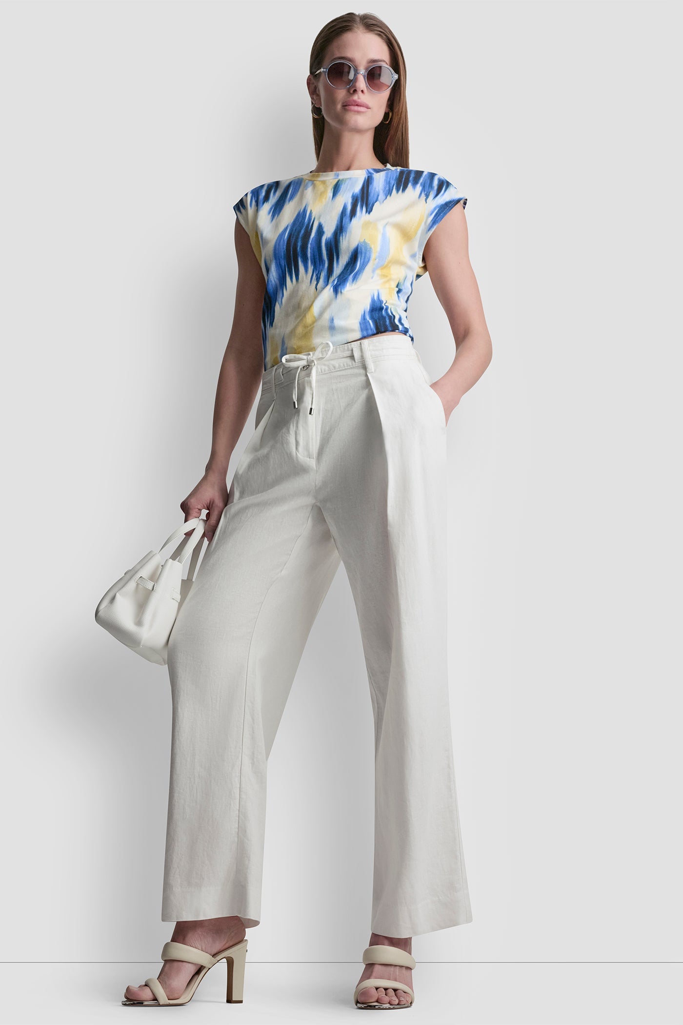 MID-RISE TIE WAIST PLEATED PANT