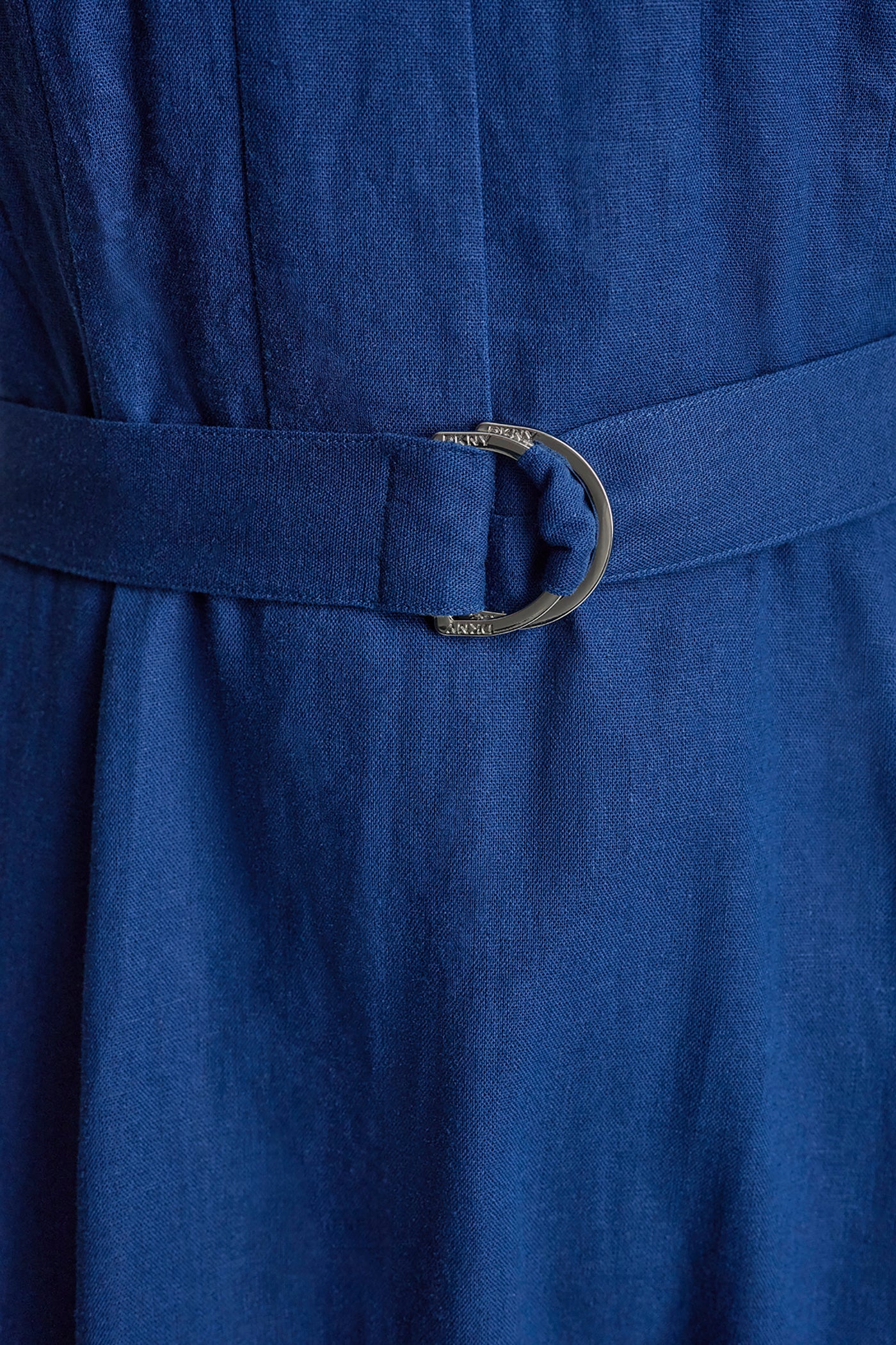 LINEN-BLEND BELTED MIDI DRESS