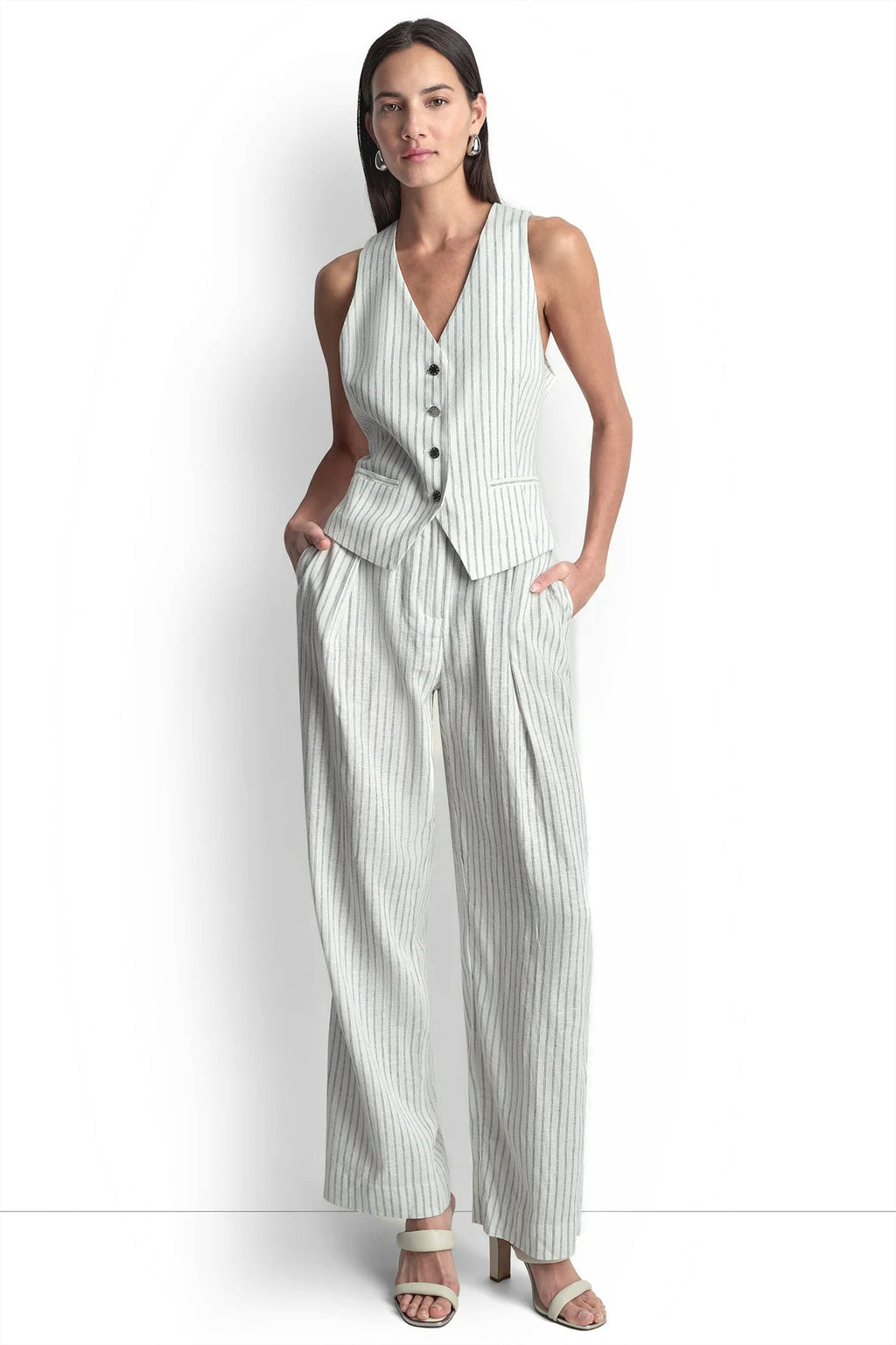 LINEN-BLEND STRIPED VEST
