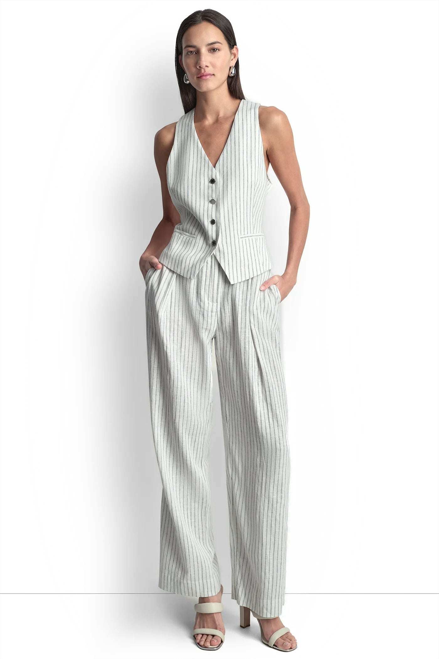 LINEN-BLEND STRIPED VEST