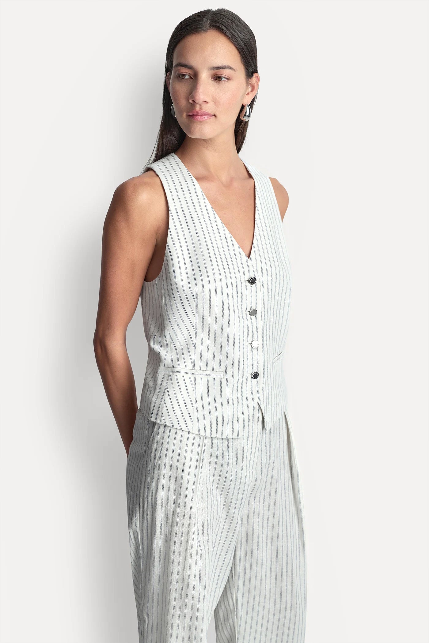 LINEN-BLEND STRIPED VEST