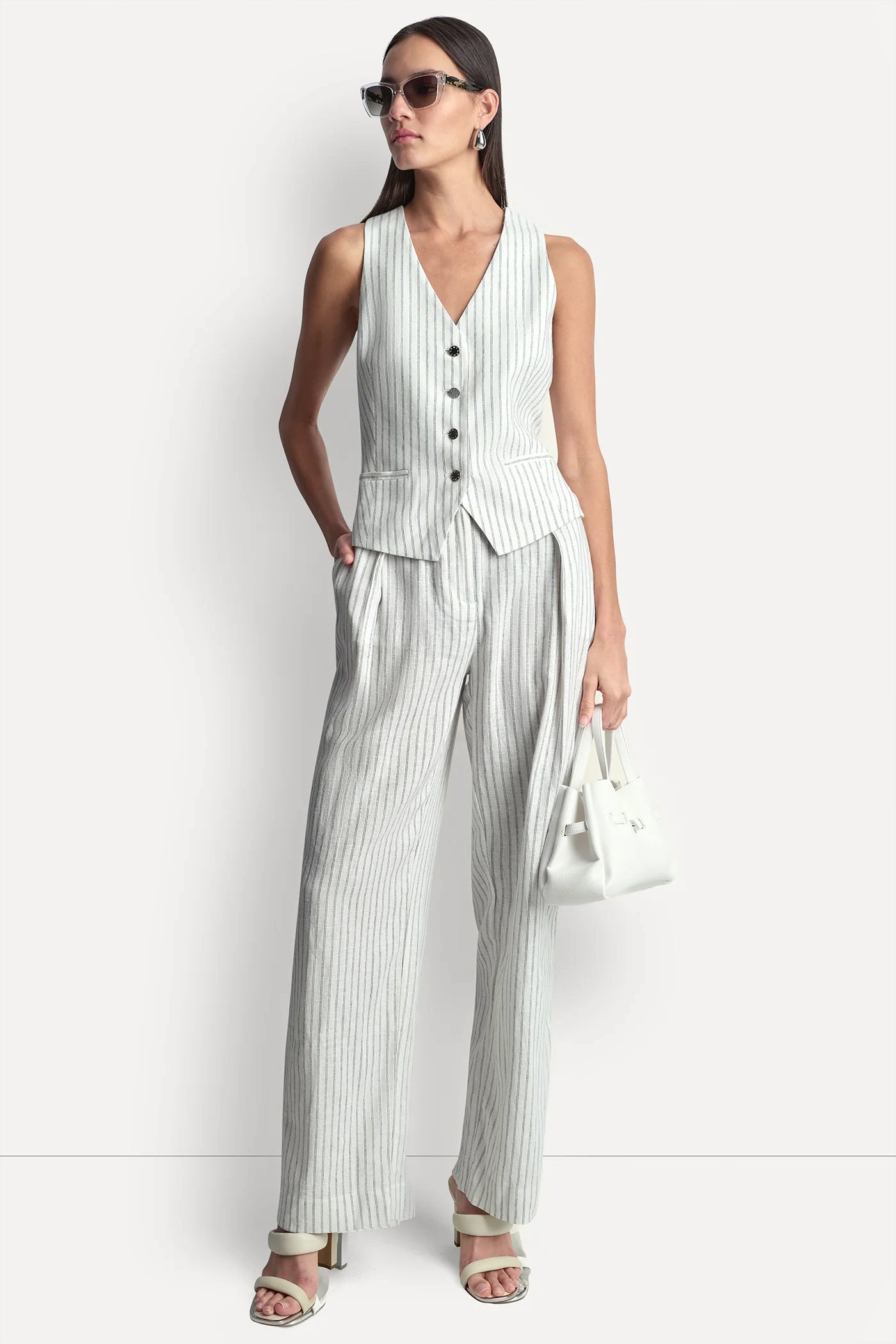 LINEN-BLEND STRIPED VEST