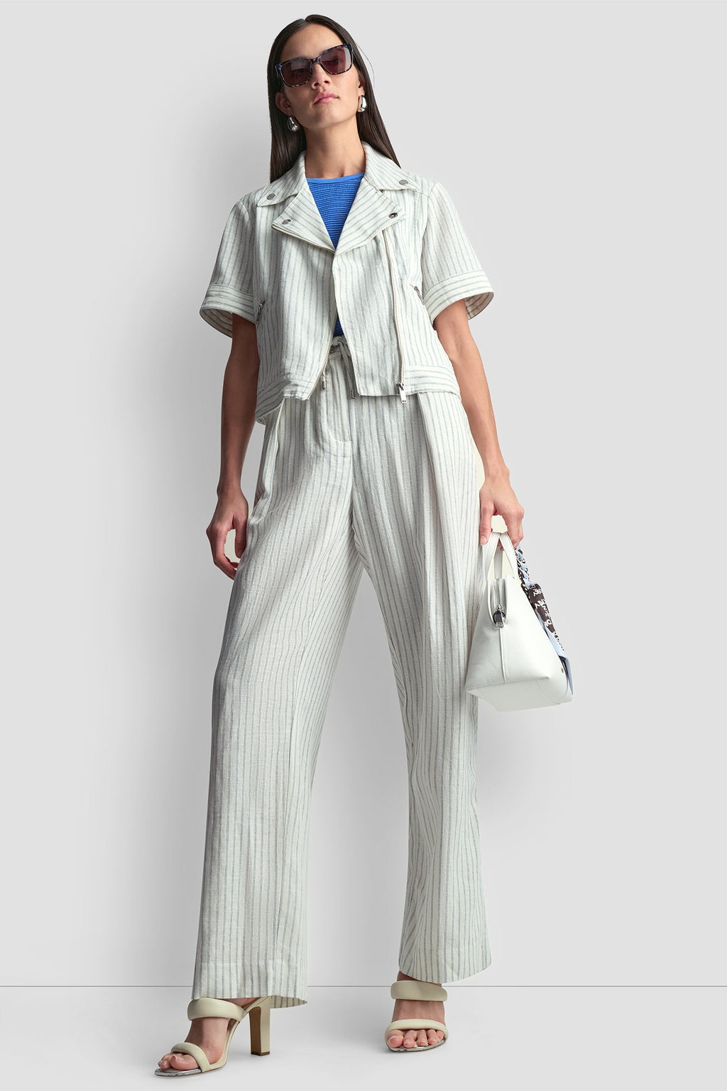 PINSTRIPE SHORT SLEEVE MOTO JACKET