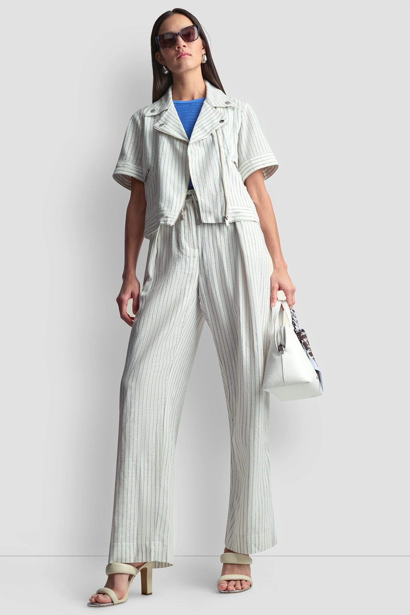 PINSTRIPE SHORT SLEEVE MOTO JACKET
