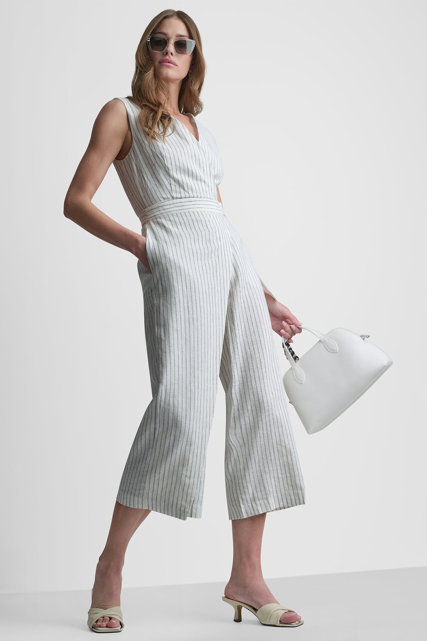 V-NECK STRIPED JUMPSUIT