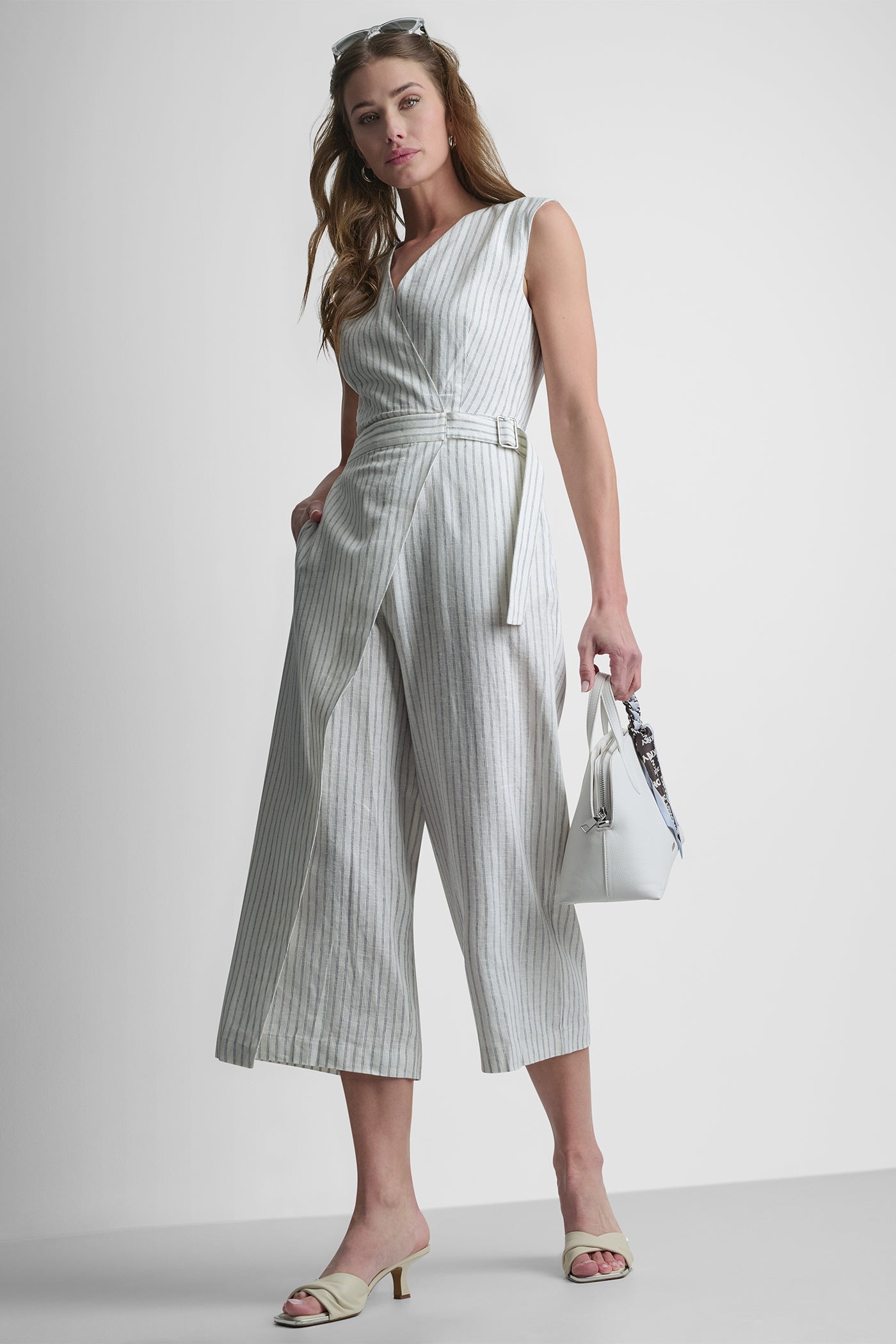 V-NECK STRIPED JUMPSUIT