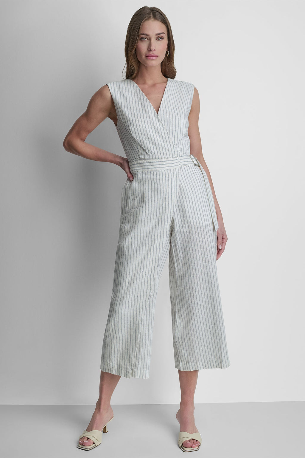 V-NECK STRIPED JUMPSUIT
