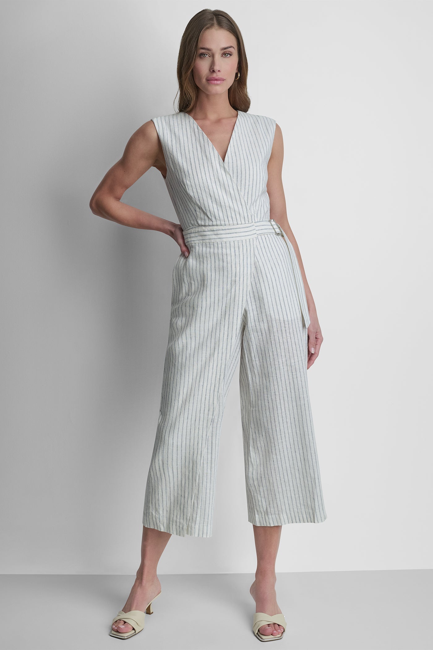 V-NECK STRIPED JUMPSUIT
