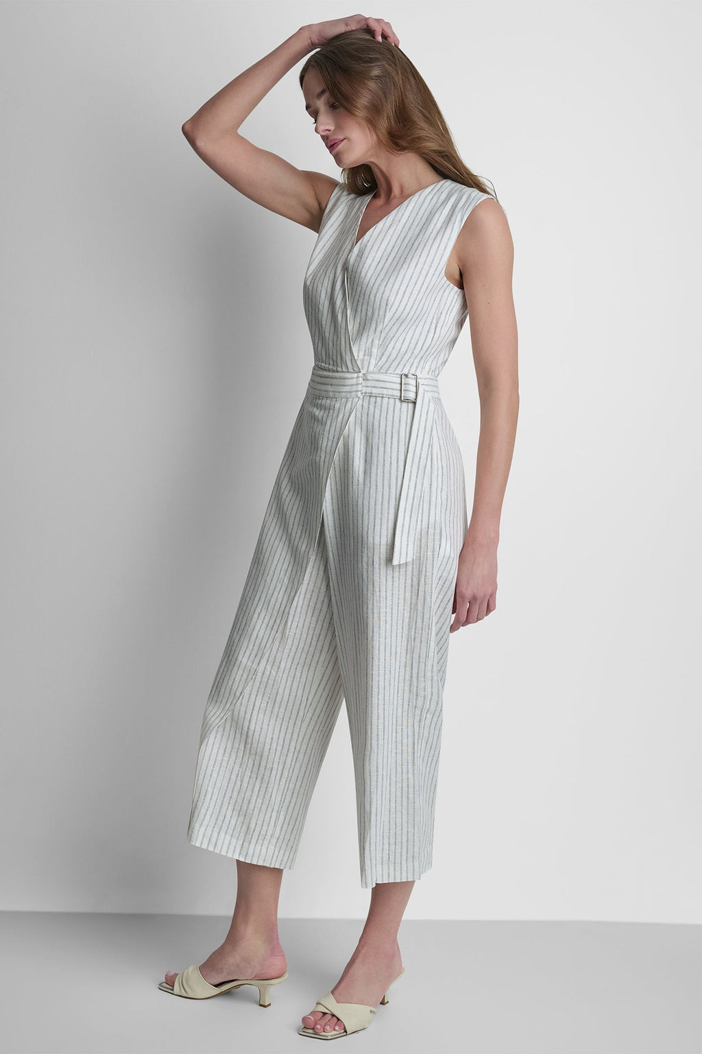 V-NECK STRIPED JUMPSUIT