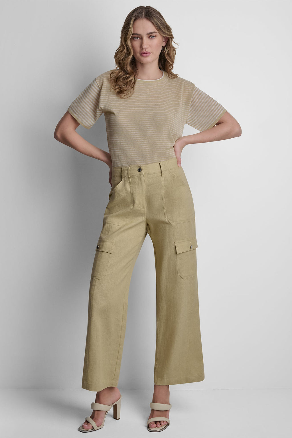 MID-RISE LINEN-BLEND STRAIGHT LEG CARGO PANT
