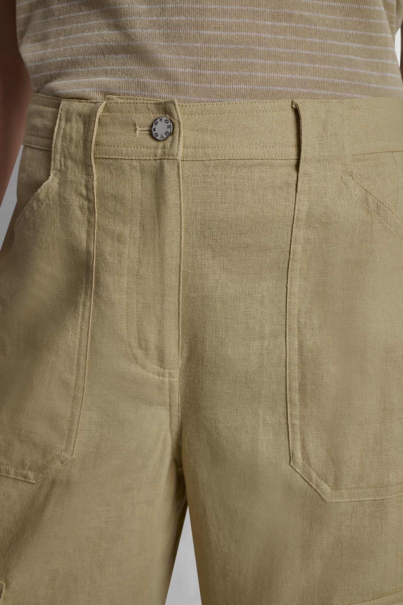 MID-RISE LINEN-BLEND STRAIGHT LEG CARGO PANT
