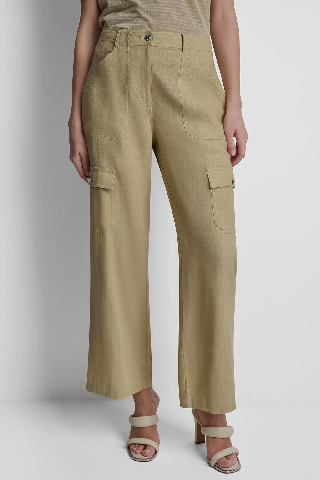 MID-RISE LINEN-BLEND STRAIGHT LEG CARGO PANT