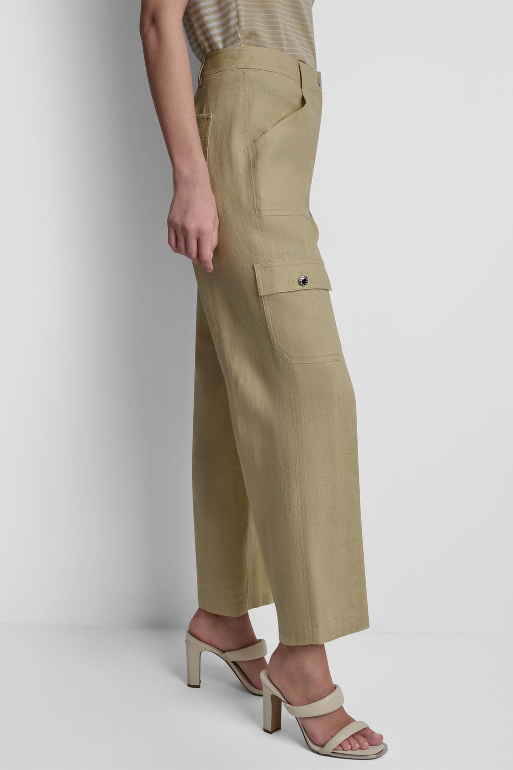 MID-RISE LINEN-BLEND STRAIGHT LEG CARGO PANT