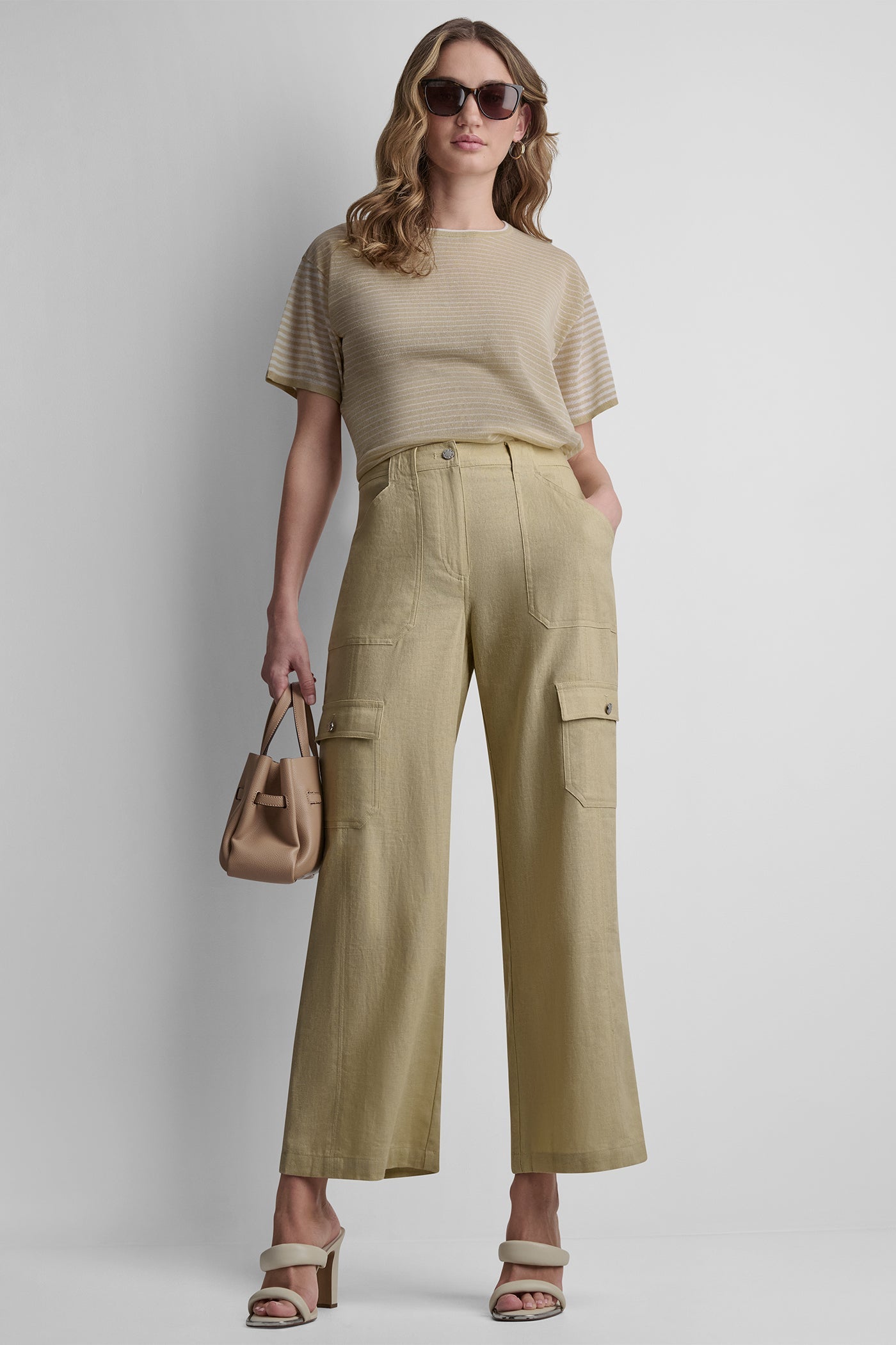 MID-RISE LINEN-BLEND STRAIGHT LEG CARGO PANT