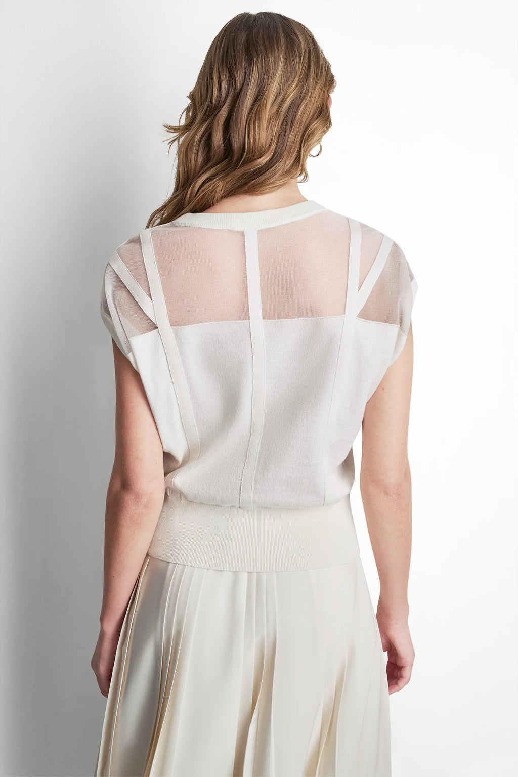 COTTON-BLEND SLEEVELESS CORSET SEAM SWEATER
