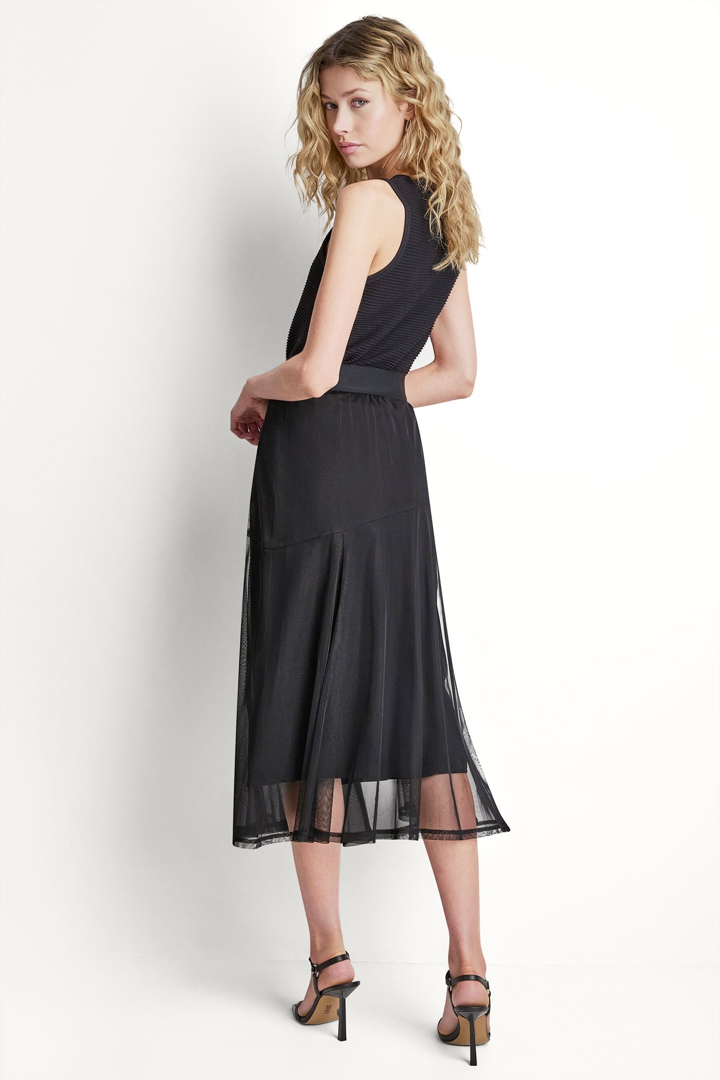 LAYERED MESH MIDI SKIRT