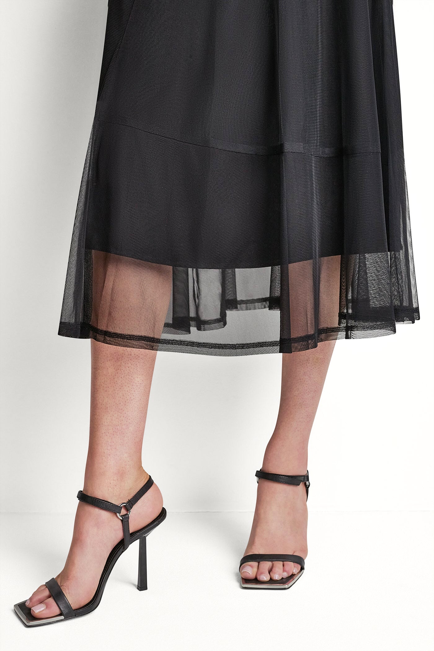 LAYERED MESH MIDI SKIRT