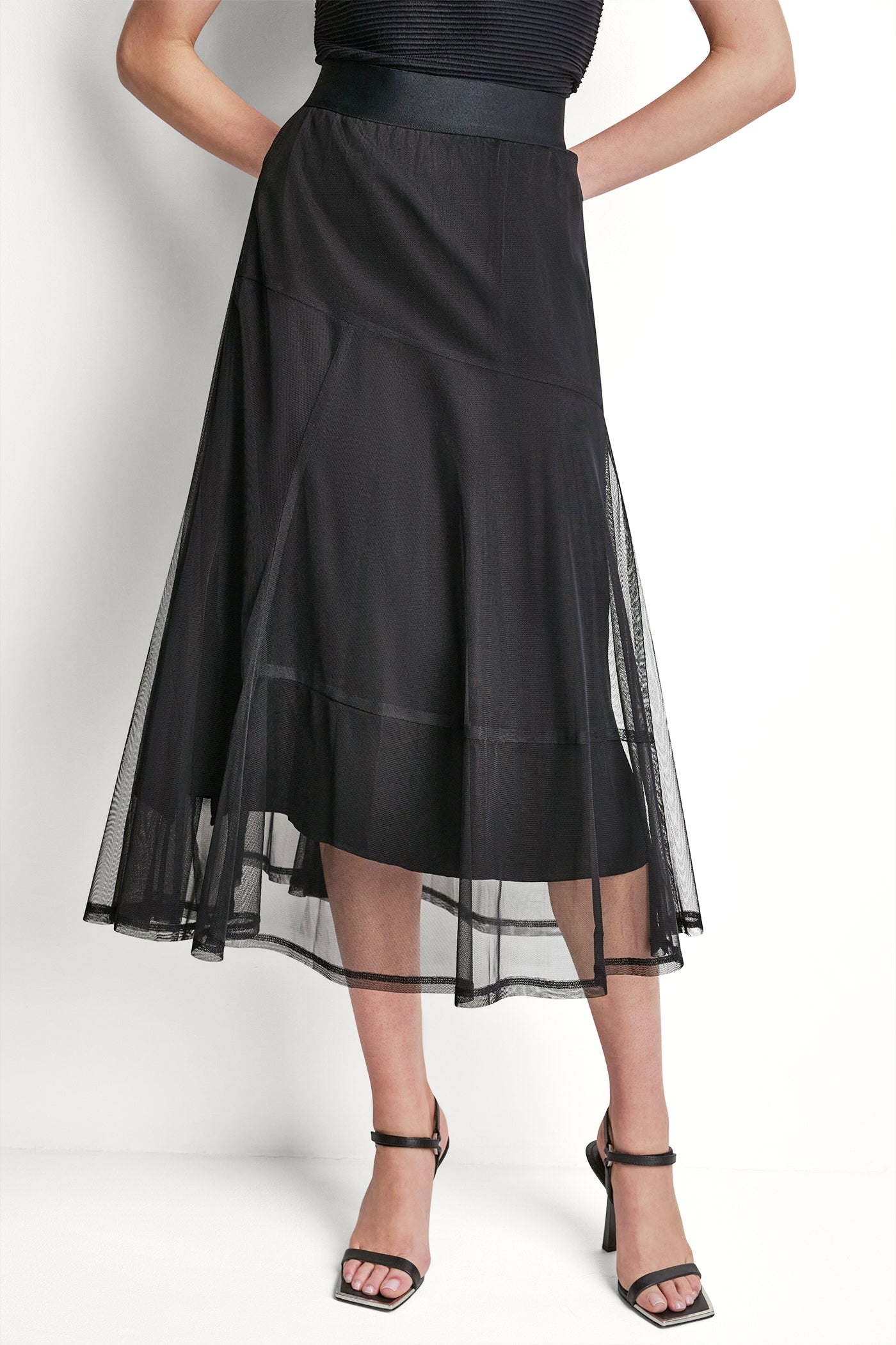 LAYERED MESH MIDI SKIRT