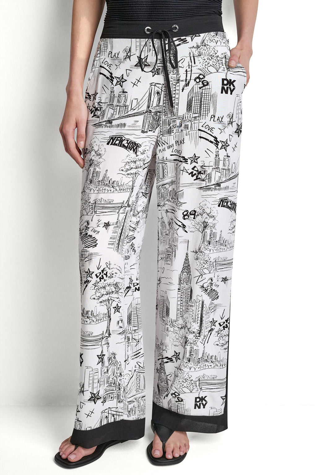 PRINTED DRAWSTRING WIDE LEG PANT