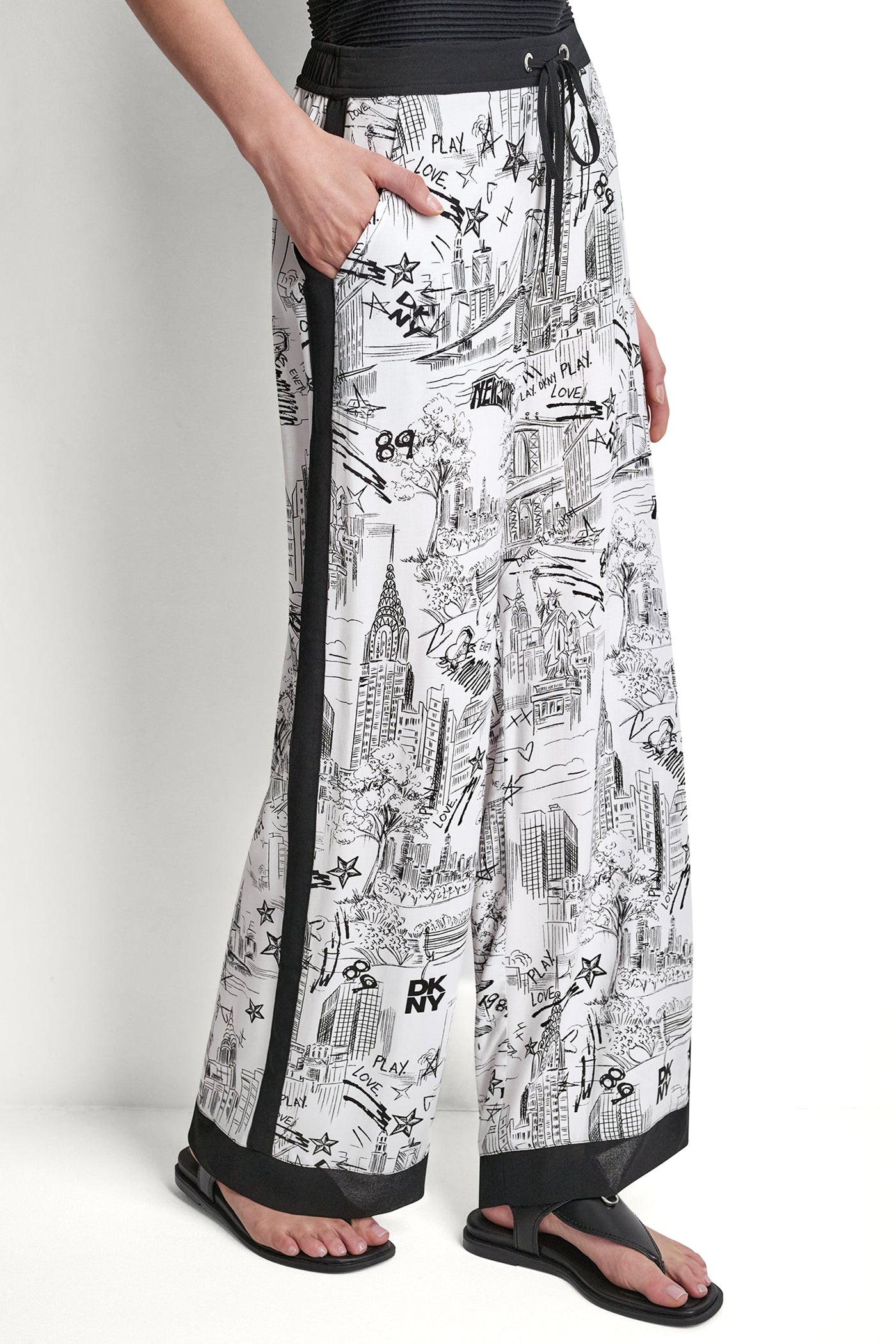 PRINTED DRAWSTRING WIDE LEG PANT