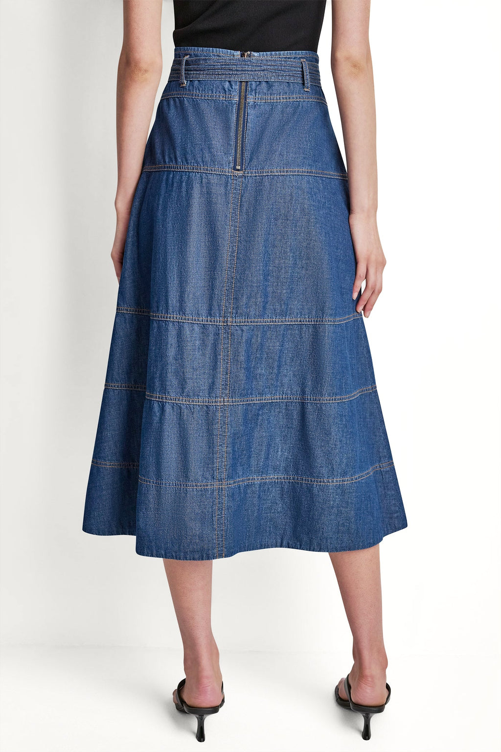 TIE WAIST CONTRAST STITCH SKIRT